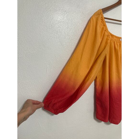 Linen Charter Club Luxury Boho Hippie Balloon Sleeve Ombré Top XL Festival - Picture 2 of 12